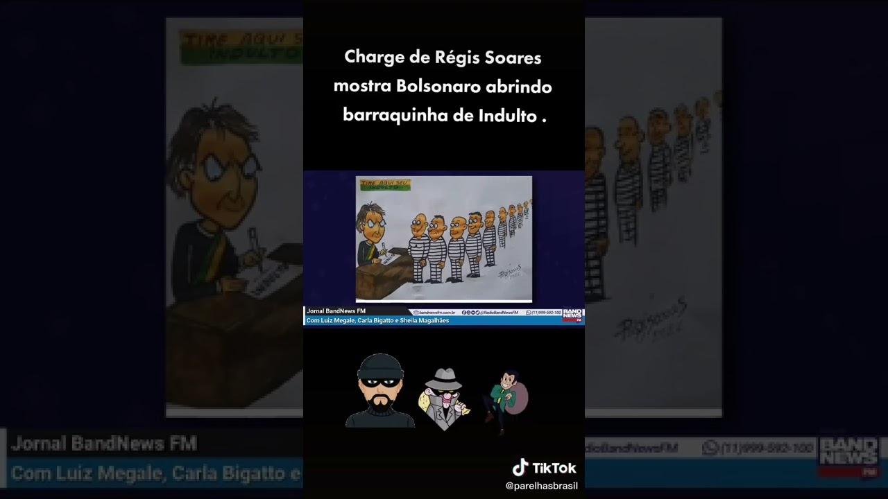 Charge de Regis Soares sobre indulto bolsonarista é destaque na Band News FM, com José Simão
