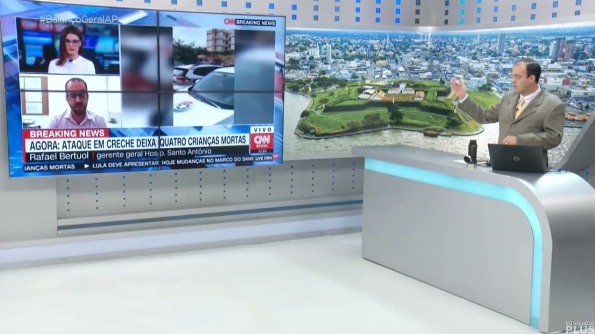 Balanço Geral AP exibe imagens da CNN Brasil em seu telão ao vivo (05/04/2023)
