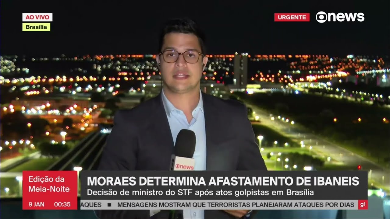 GLOBONEWS: Plantão Globo + Globonews informa afastamento de Ibaneis Rocha pelo STF (09/01/2023)